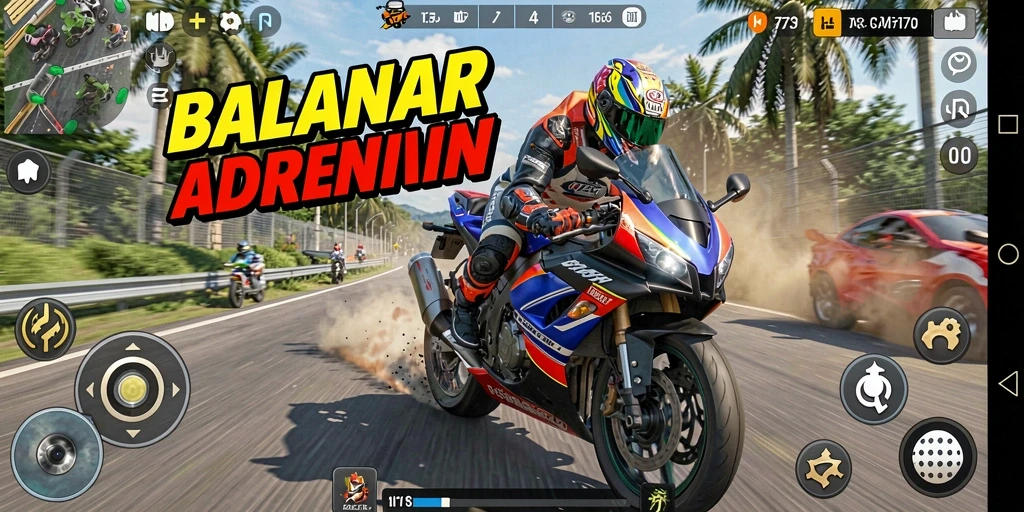 Gameplay balapan motor yang seru dan mendebarkan.