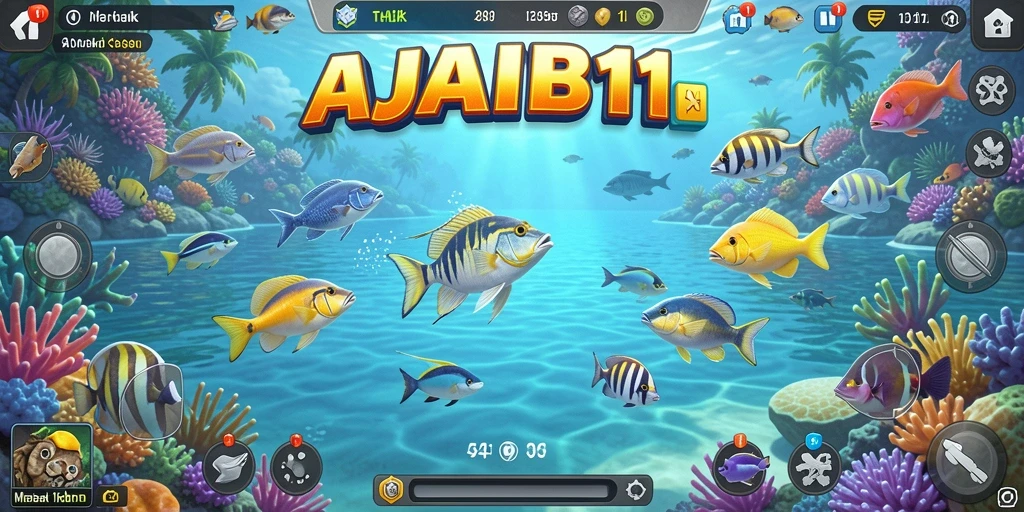 Tampilan gameplay seru AJAIB11 saat menangkap ikan.