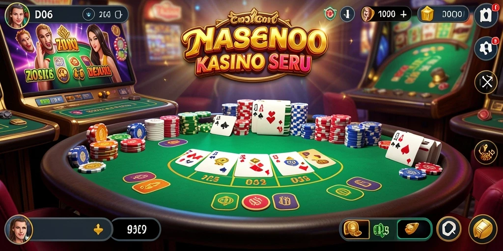 Screenshot gameplay D06 menampilkan suasana kasino yang mengasyikkan.
