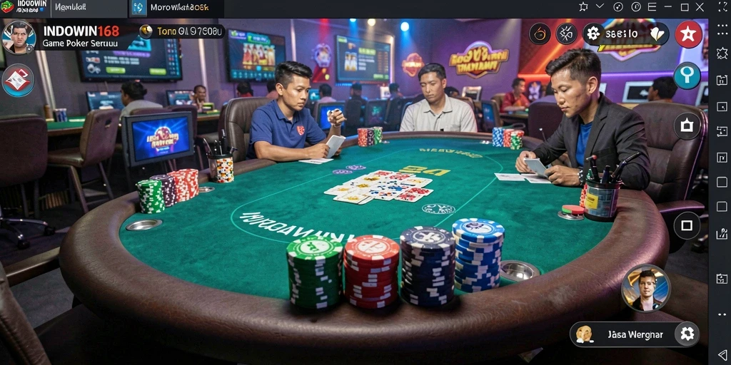 Tampilan gameplay Poker yang menarik dan mengasyikkan di INDOWIN168.