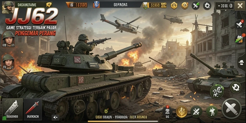 Tangkapan layar dari gameplay <strong>JJ62</strong> menunjukkan strategi yang intens dan pertempuran yang seru.
