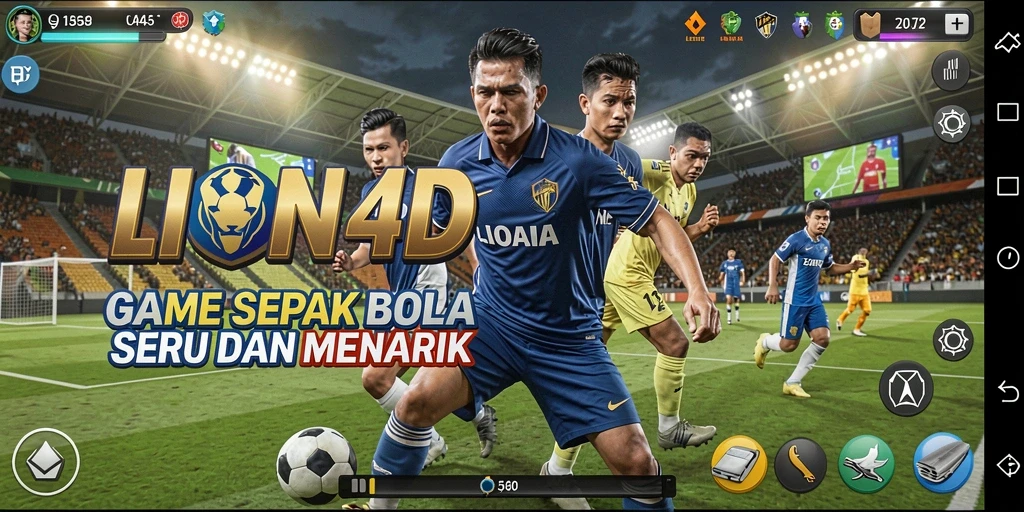 Tampilan gameplay seru dalam LION4D yang menggambarkan aksi sepak bola.