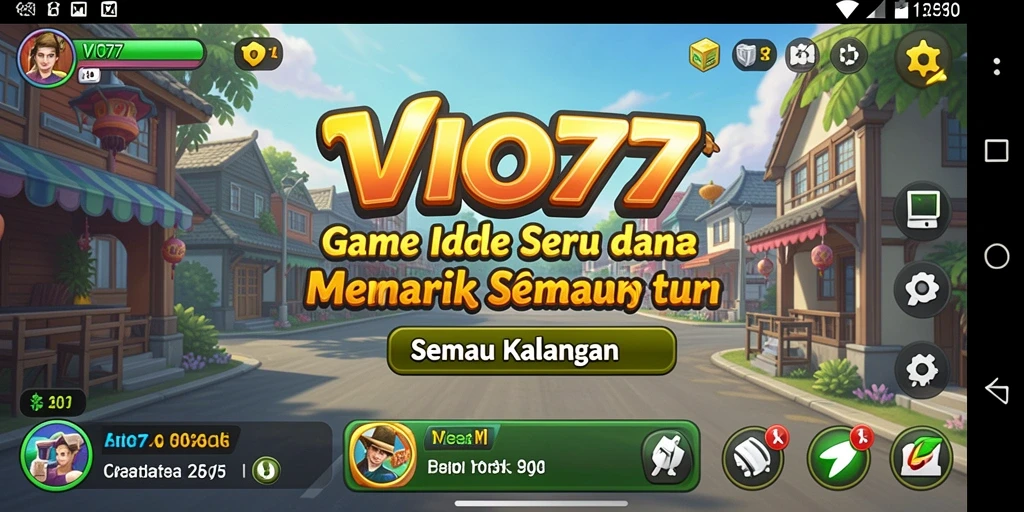 Tampilan gameplay VIO77 yang menampilkan fitur Idle dan kemajuan karakter.