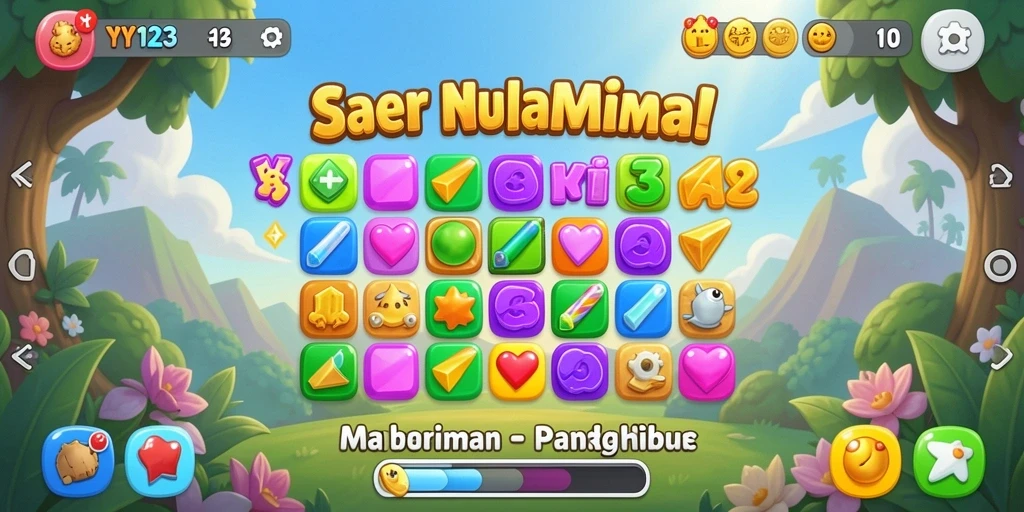 Tampilan gameplay seru di YY123 dengan elemen Match-3.